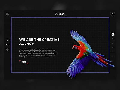 A.R.A. agency black clean parrot site studio ui web