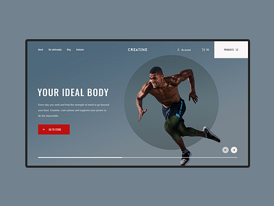 Creatine. Home screen blog creatine ecomerce freelance minimal modern strong trending ui ux web website