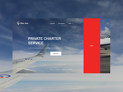 Bleu Jets. Home screen aero blue charter design helicopter home jet minimal mobile modern red service ui web