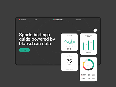 Betsmart bets betting black blockchain concept crypto dashboard design minimal modern sport statistics ui web