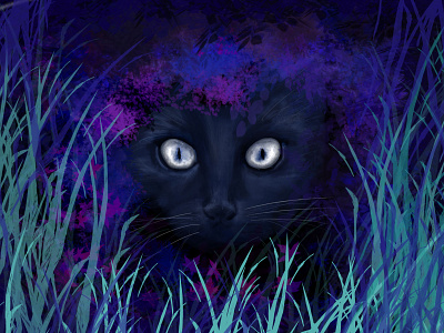 Cat in grass illustration