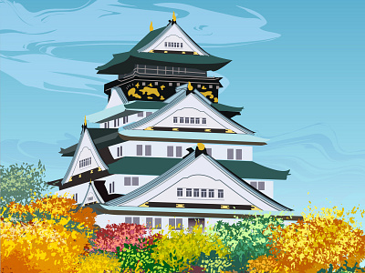 Japan Castle autumn castle china illustration illustration art illustrations illustrator japan vector vector art vector illustration vectors