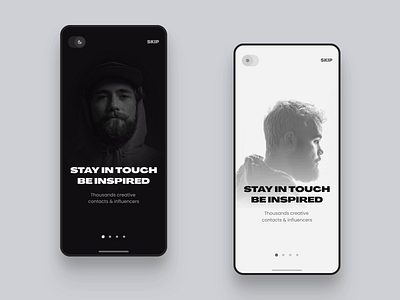 GLOW — Creative Club App animation app app design black black white dark dark theme design exclusivity interaction interface ios monochrome motion graphics onboarding people switch toggle ui ux