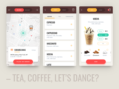 Coffee cafe card coffee drink interface map mobile pay ui ux way