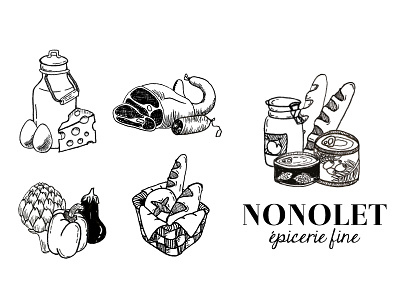 Nonolet - branding branding delicatessen shop drawing food drawing groceries identity illustration logo