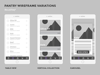 SousChef - Pantry Wireframe Variations