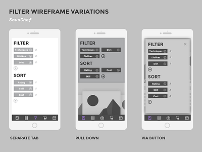 SousChef - Filter Variations apps cooking ux wireframes