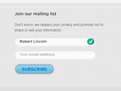 Simple Subscribe w/ inline validation form inputs submit subscribe