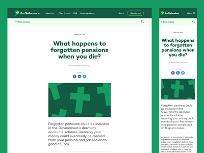 Profile Pensions: Blog Post Redesign blog brand design desktop fintech green mobile pensions responsive template typography web design