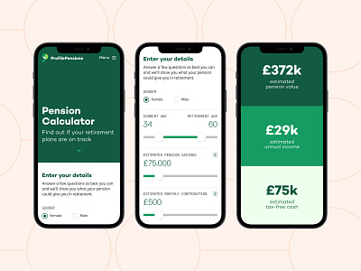 Profile Pensions: Pension Calculator calculator fin tech mobile pensions ui web