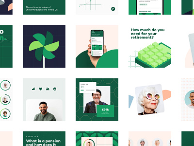 ProfilePensions: Social Bits branding design fintech green illustration pensions socialmedia
