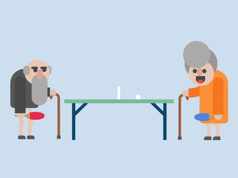 A match between old friends animation flat flat 2d graphic design motion design motion graphics old old man old people old woman ping pong table tennis