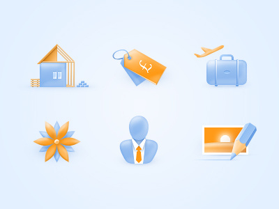 Industry Illustrations blue businessman flower house icons illustrations label orange pencil suitcase web