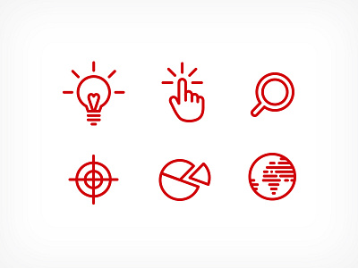 Icons flat globe hand icons lightbulb magnifying glass minimal pie chart red target