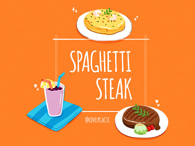 Spaghetti and Steak ade graphic illust illustration juice spaghetti steak