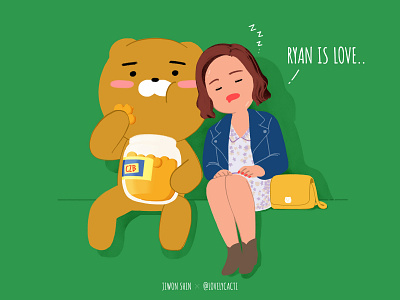 Jiwon and Ryan art fan art graphic illust illustration illustration art kakao friends kakao ryan ryan