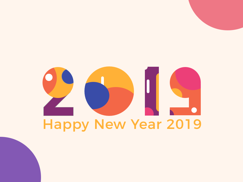 Happy New Year 2019 orange blue magenta newyear 2019 illustration design