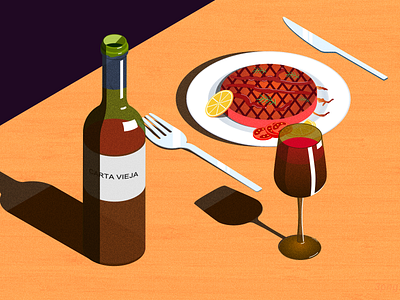 Steak red wine my favorite isometric 插图