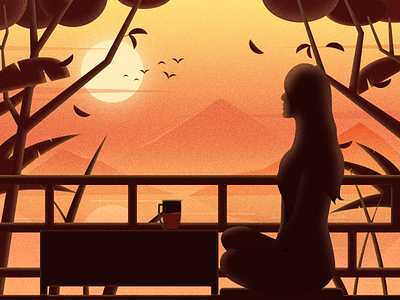 Hacker In The Boat When The Sunset Is In The Water freebie illustration landscape 插图