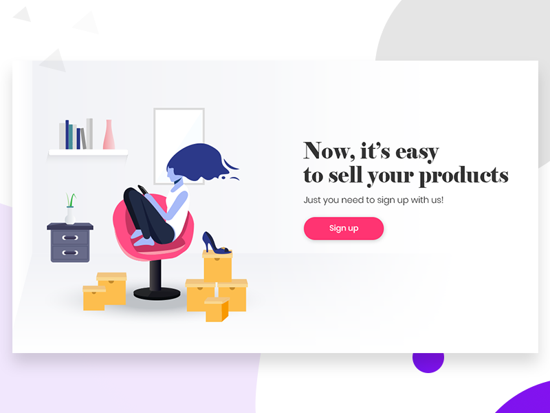 Seller Sign up page ecommerce girl illustrator girl using mobile illustrator marketplace product selling seller shop signup ui ux