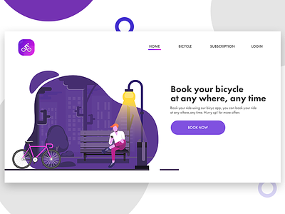 Home Page for Bicycle Booking banner bicycle booking home page illustrator night ui ux website