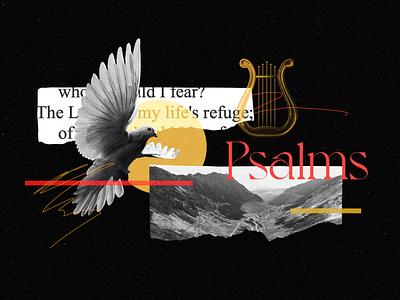 Psalms art bible church collage design dove gold harp illustration psalms red texture valley