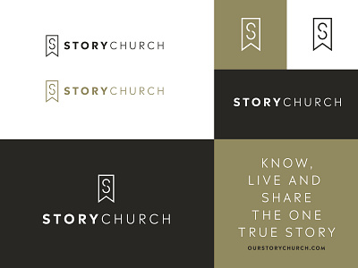 StoryChurch black book brand church gold icon logo mark ribbon s stationery story wordmark