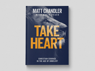 Take Heart art blue book cover duotone heart lion orange type