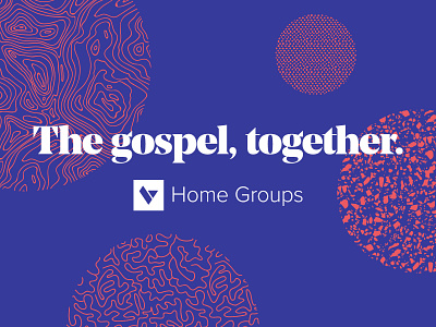 The gospel, together. banner blue book branding circles gospel pattern people poster red shapes texture together