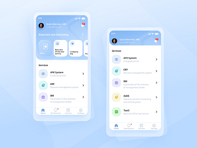 App AFK System app blue blue and white design mobile ui ux