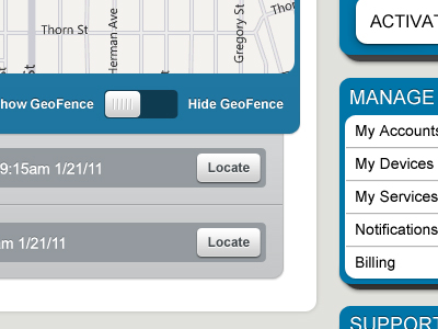 GeoFence Location Tracking Map blue button grey locate map toggle