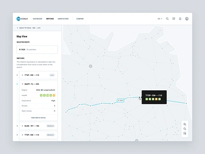 Train route map view data viz geo geographical hover interaction map map view railroad relationship route side bar spacial split screen switch tooltip train zoom