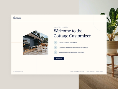 Cottage Customizer - Welcome view adu back house construction customizer dwelling unit home house intro introduction landing page personalized project steps warm welcome