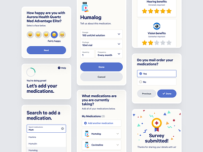 Spark Survey Steps add flow dose drugs emoji form medical medicare medication mobile progress questionairre quiz steps submitted success success state web app