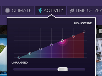 Activity filter activity filter graph purple slider travel trip