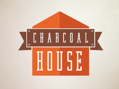 Logo concept brown charcoal house logo orange ribbon serif