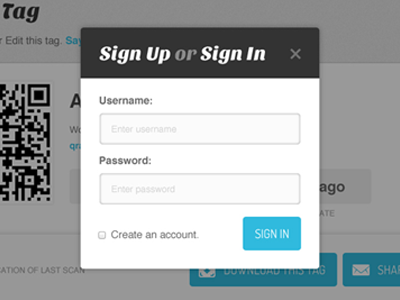 Sign Up / Sign In log login modal qr qrawr signin signup simple ui window