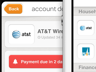 Account list & detail view accounts app bills iphone logo manilla money orange reminder ui