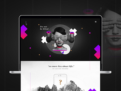 Blind website black black white blind dark eyes gradient minimalism mountains photomanipulation points ui ux web website website banner woman