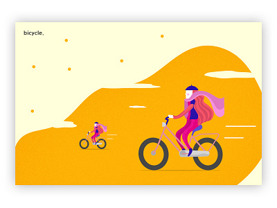 Bicycle autumn bicycle clouds dots draw drawing flat design ilustration noise shadow typography wind woman woman illustration yellow