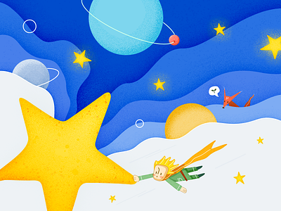 The Little Prince blue boy fly fox hope illustrator night planet star the little prince