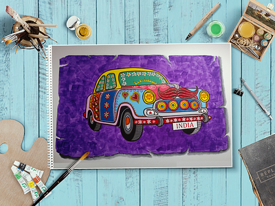 Car Mural ( Indian Art ) 3d branding car colors design graffiti illustration india indian indianillustration paints wall