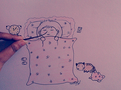 Don't Disturb Me illustration Drawing. art branding cat dream dreamwork girl graphic illustration linework sketch sleeping watch