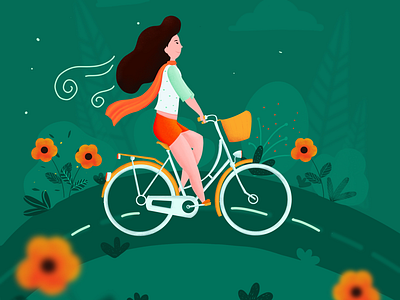 Cycling girl illustration cycle illustration girl green idea inspiration orange positive procreate