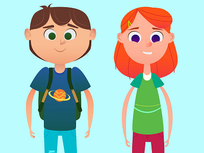 Kid characters: Boy and Girl animation boy cartoon character comic emotions face girl kid pupil set vector