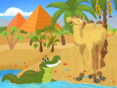 Camel and crocodile book cartoon characters children design draw illustration kidsbook