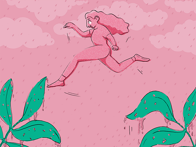 Carpe Diem character editorial enjoy happiness jump leaves movement pink water