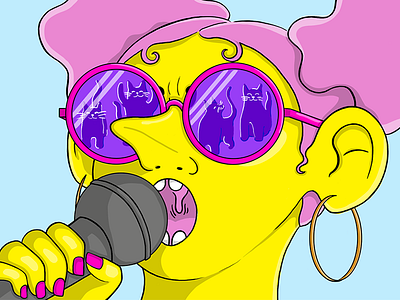 "In Quattro Gatti" for Babbel Magazine cat character editorial fun girl illustration microphone singing sunglasses