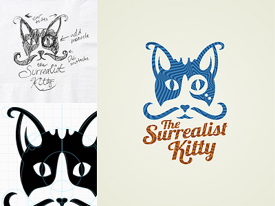 The Surrealist Kitty brand cat dali kitty logo monocle mustache pattern script surreal