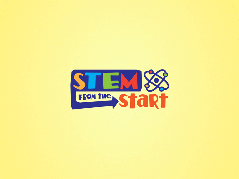 STEM from the START logo animated atom brand child colorful fun gif kids logo motion stretchy student